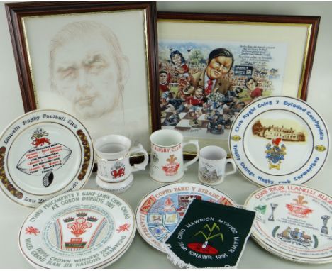 COMMEMORATIVE  RUGBY UNION MEMORABILIA including Andrew Vicari limited edition print 'Homage to Carwyn James' (framed), simil
