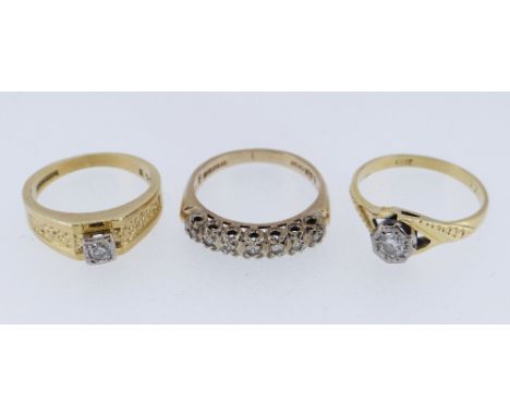 THREE DIAMOND RINGS comprising 18ct gold illusion set ring 3.1gms (size N / O), 18ct gold diamond ring, 5.0gms (size L / M), 