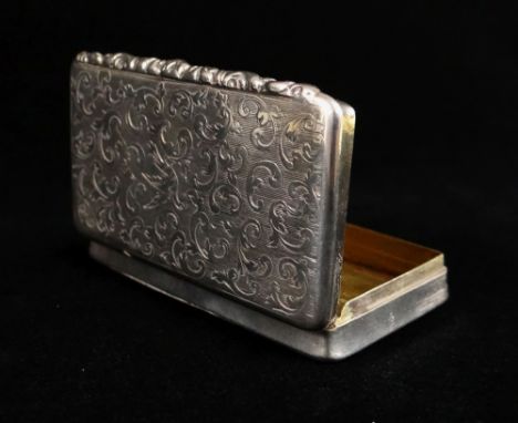 AUSTRO-HUNGARIAN SILVER ENGINE TURNED SNUFF BOX, Vienna 1840, bird and scroll engraved, gilt interior, 52.3gmsProvenance: dec