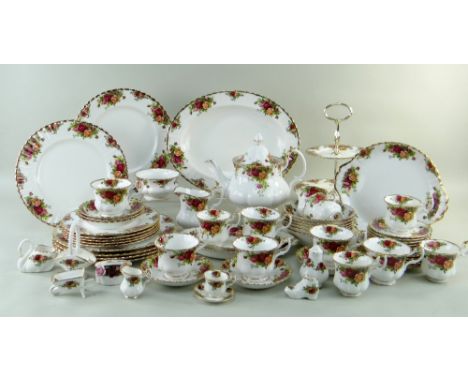 ROYAL ALBERT 'OLD COUNTRY ROSES' PATTERN BONE CHINA SERVICE FOR SIX, including teapot, teacups, coffee cups, saucers, milk ju