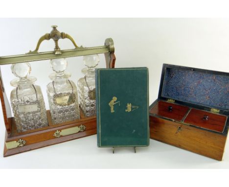 OAK TANTALUS, MAHOGANY TEA CADDY &amp; A..A. MILNE WINNIE THE POOH VOLUME, the tantalus with Staniforth's patent lock and pla