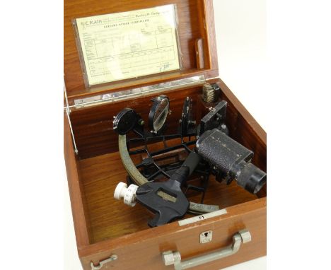 C. PLATH GERMAN 6.5 INCH RADIUS SEXTANT with ladder frame in mahogany box with certificate, signed and dated 'Hamburg 1960'