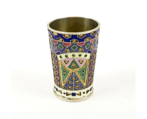 RUSSIAN SHOT TUMBLER, hallmarked silver and coloured enamel, 5cm H.
