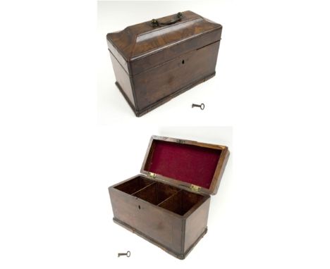 GEORGIAN TEA CADDY, with walnut veneers and crossbanded detail, three compartment interior, 24cm L x 13cm D x 17cm H (with fa