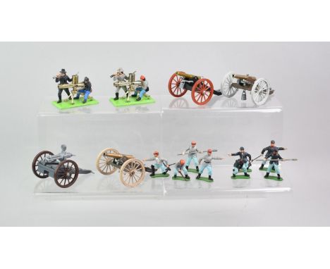 A Collection of Britains Deetail and Timpo American Civil War Figures, Gatling Guns and Cannons