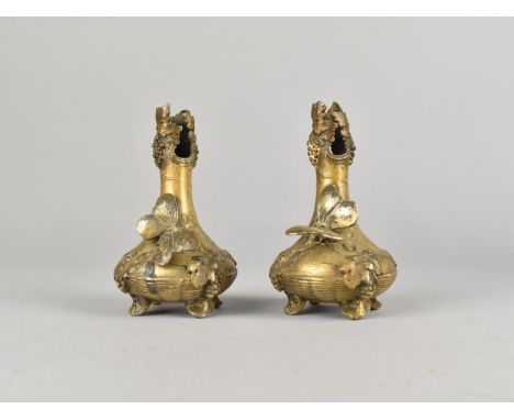 A Pair of Late Victorian/Edwardian Bronzed Spelter Epergne Stands Decorated with Fruit and Butterflies, 9cms High