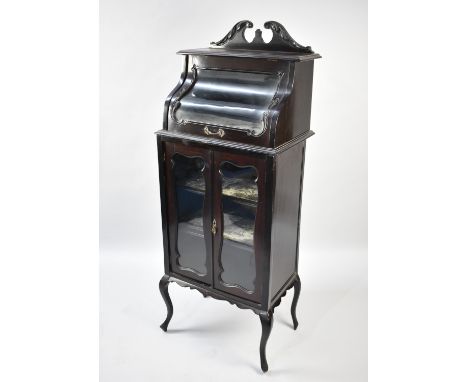 A Late Victorian/Edwardian Vitrine or Music/Curio Cabinet on Cabriole Supports with Swan Neck Gallery, 57cms Wide