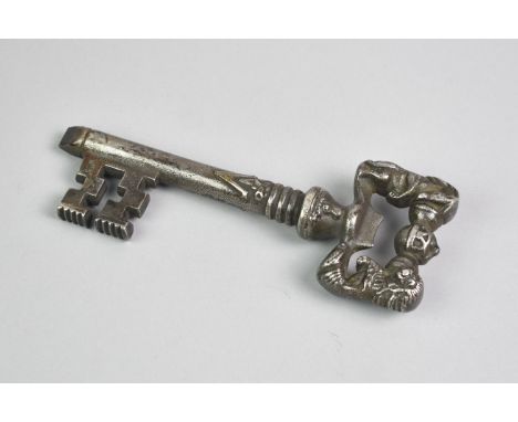 A Cast Metal Novelty Corkscrew in the Form of a Victory Key with Lion and Unicorn Screw Off Handle and Base Cutter, 18cms Hig