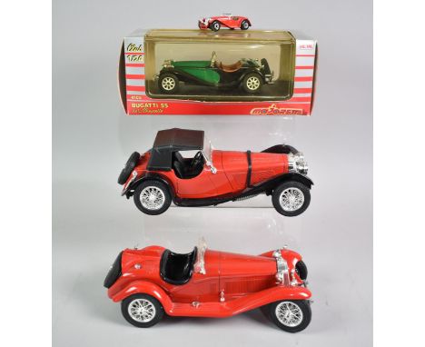 A Bburago Kit Built Jaguar and Alfa Romeo together with Boxed Bugatti 55 and a Matchbox Jaguar SS100
