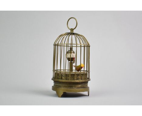 A Reproduction Small Automaton Birdcage Clock, Working but Needs a Little Attention, 14cms High