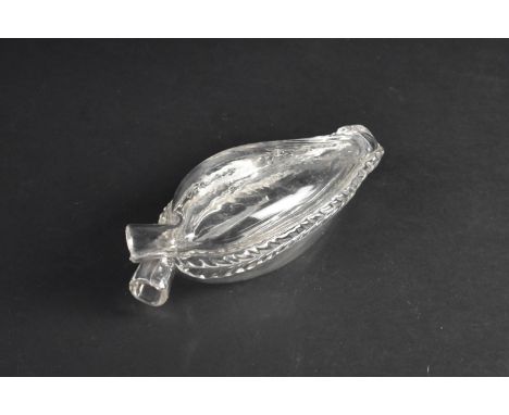 A Victorian Nailsea Double Gimmel Glass Flask with Feathered Decoration, 21cms Long