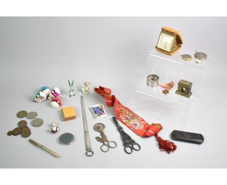 A Collection of Various Curios to include Christmas Tree Baubles, Miniature Ancient Order of Foresters Sash, British Coins an