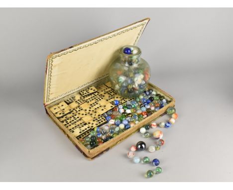 A Collection of Victorian Bone and Wood Dominoes Together with a Collection of Victorian and Later Marbles of Varying Size