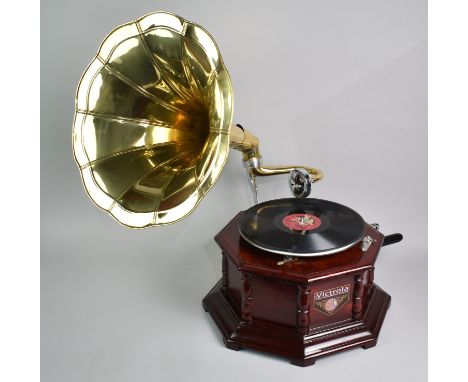 A Reproduction Wind Up Victrola Gramophone with Brass Horn