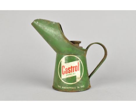 A Small Vintage Castrol Motor Oil Jug together with a Cylindrical Oil Flask, Jug 15cms High