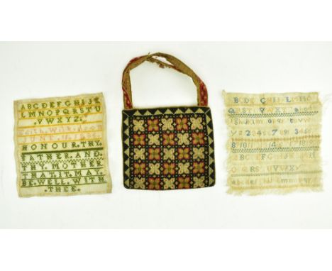 Two late 19th century Victorian alphabetical &amp; numerical samplers, along with a 20th century Palestinian style tapestry h
