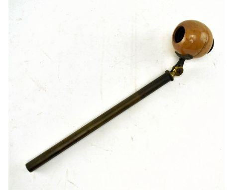 An early 20th century Edwardian walnut &amp; brass spyglass on stick / opera monocle. The glass lens clouded. Mounted on bras