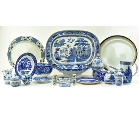 A collection of assorted 19th century &amp; later Victorian Ironstone blue and white ceramics. The lot comprising three platt