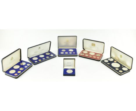 Six 1970s Franklin mint coinage proof sets. The lot comprising 1975 Barbados ten dollar silver .925 proof coin, the 1975 coin