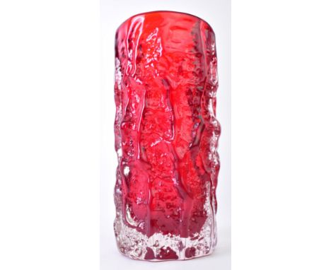 Geoffrey Baxter for Whitefriars - a vintage mid 20th century ruby red bark vase, pattern no.&nbsp;9689. Measures approx. 15.5