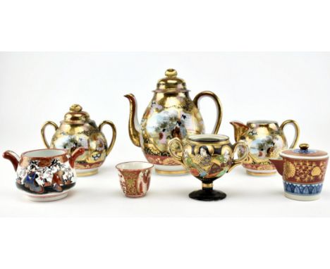 A collection of 20th century Chinese &amp; Japanese porcelain pieces. The lot to comprise a matched Kutani teapot, lidded sug