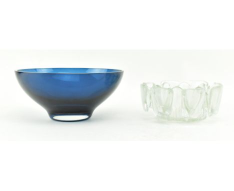 Two vintage Scandinavian Finnish centrepiece glass bowls. One being a Humppdila ice bowl (in the style of Ravenhead Flair ran