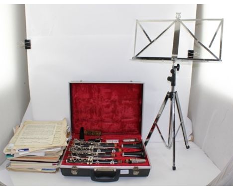 TWO BOOSEY & HAWKES "EDGWARE" CLARINETS, serial nos.A.425168 and 498351, in a double purpose made "B & H Bandhite" plush line