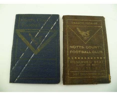 TWO "NOTTS. COUNTY FOOTBALL CLUB" RESERVED SEAT SEASON TICKET BOOKLETS for seasons 1923/24 and 1924/25, both cloth bound and 