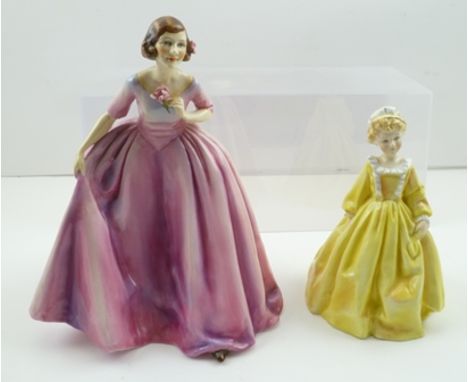 A ROYAL WORCESTER BONE CHINA FIGURINE "The Duchess's Dress", modelled by F.G. Doughty, no. 3106, pink dress colour way, 23cm 