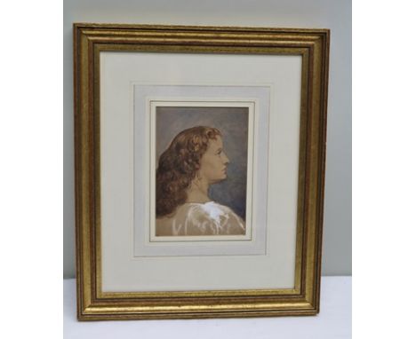 19TH CENTURY EUROPEAN SCHOOL A profile portrait in the pre-Raphaelite style, a Watercolour, indistinctly signed and dated 187