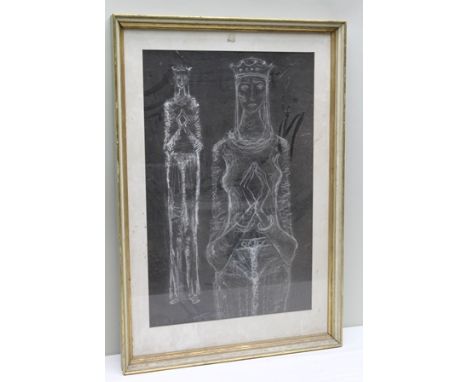 JOHN HUTTON (1906-1978) "Medieval Lady", (working drawing possibly for an etched glass panel, John Hutton was responsible for