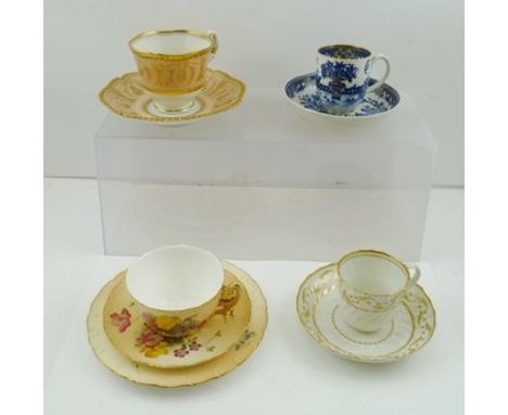 AN EARLY 20TH CENTURY WORCESTER PORCELAIN TRIO, cup, saucer and tea plate, apricot ground with painted floral decoration, tog