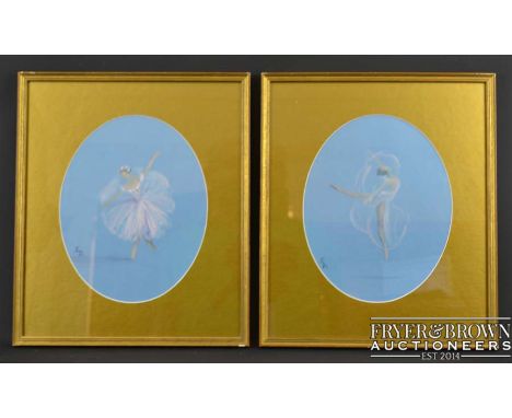 Elizabeth Twistington Higgins MBE (1923-1990) - A pair of original paintings by mouth of ballet dancers on sky blue ground, s