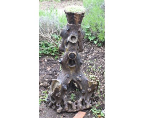 A Victorian brown glazed stoneware sectional rustic tree trunk form garden planter, the truncated column with many open branc