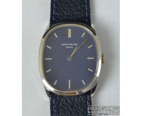 Patek Philippe - A gentleman's 18ct white gold Elipse wrist watch, the deep blue Lapis type dial with white gold baton numera