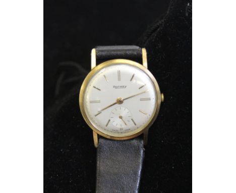 A gentleman's vintage Rotary wrist watch, yellow metal case, subsidiary seconds dial, gold baton hour markers