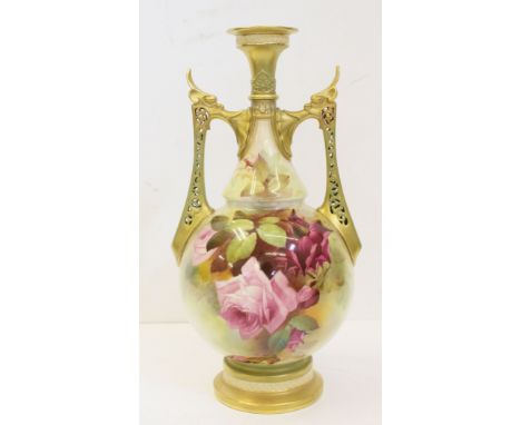 A large Royal Worcester porcelain vase and cover, signed R.Austin, the shape of Islamic influence, shape no.1071, painted wit