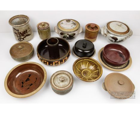 A group of studio pottery, including a Porthleven pottery bowl by Graham Fern; other bowls and canisters (qty)