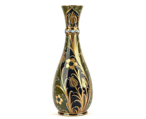 WILLIAM MOORCROFT (1872-1945) FOR MACINTYRE & CO, 'Green & Gold' Florian ware vase, decorated with stylised tulips and flower