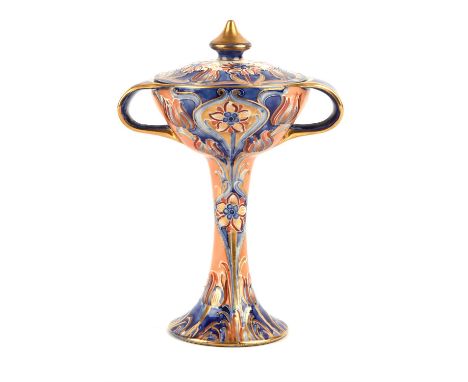 WILLIAM MOORCROFT (1872-1945) FOR JAMES MACINTYRE & CO, 'Alhambra', pottery twin handled bonbonniere with gilt heightening, r