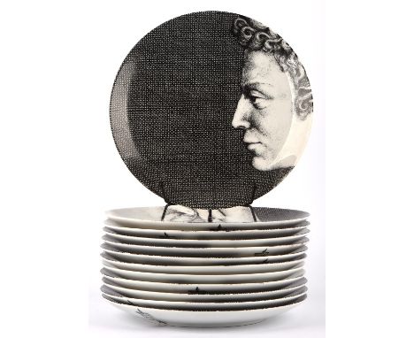 PIERO FORNASETTI (Italian, 1913-1988), Adam, 12 ceramic plates, printed to the bases, Adamo Fornasetti Milan, 25cm diameter, 
