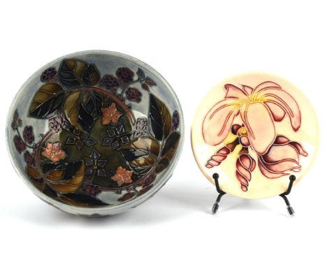 EMMA BOSSONS, FRSA (British, b.1976) for MOORCROFT, Frangipani pin dish/coaster (shape 780/4), factory impressed and paint ma