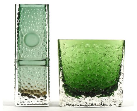 GEOFFREY BAXTER (British, 1922-1995) for WHITEFRIARS, Vase, in green colourway, label to base, 11cm high, together with a Whi