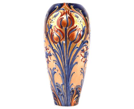 WILLIAM MOORCROFT (1872-1945) FOR JAMES MACINTYRE & CO, 'Alhambra'  Florian ware pottery vase, tube line decorated with gilt 