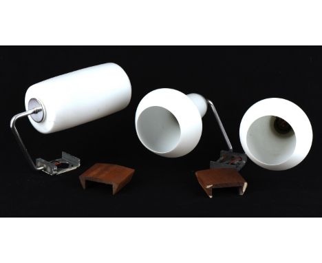 MERCHANT ADVENTURERS LTD, a set of teak and chrome wall lights, to comprise a twin light applique and three single wall light