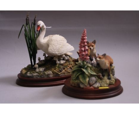 A BORDER FINE ARTS FIGURE GROUP, 'Summer Fun' (two Fox Cubs and Butterfly) SOC4, (chip to top), together with 'First One In' 