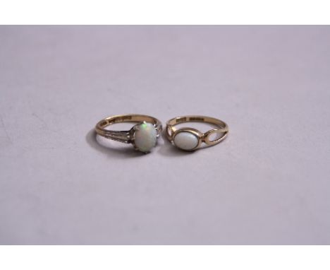 TWO 9CT GOLD OPAL RINGS, ring sizes L and K