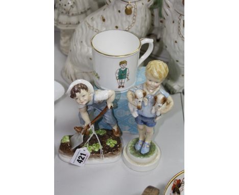 TWO ROYAL WORCESTER DAYS OF THE WEEK FIGURES, 'Saturday' (boy) 3262 and 'Monday' (boy) 3519 (restored/reglued), together with