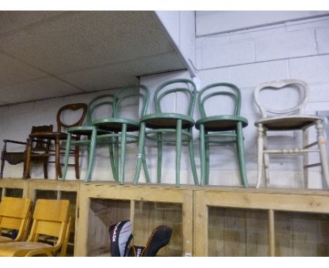 FOUR VARIOUS PAINTED BENTWOOD CHAIRS, two Victorian chairs and a child's commode (7)