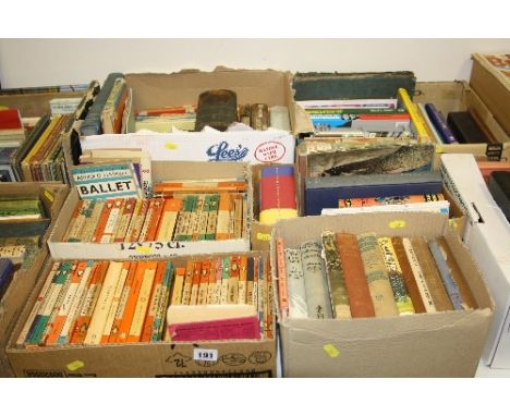 SEVEN BOXES OF VARIOUS PENGUIN BOOKS, Enid Blyton, Harry Potter, Beano magazines, etc